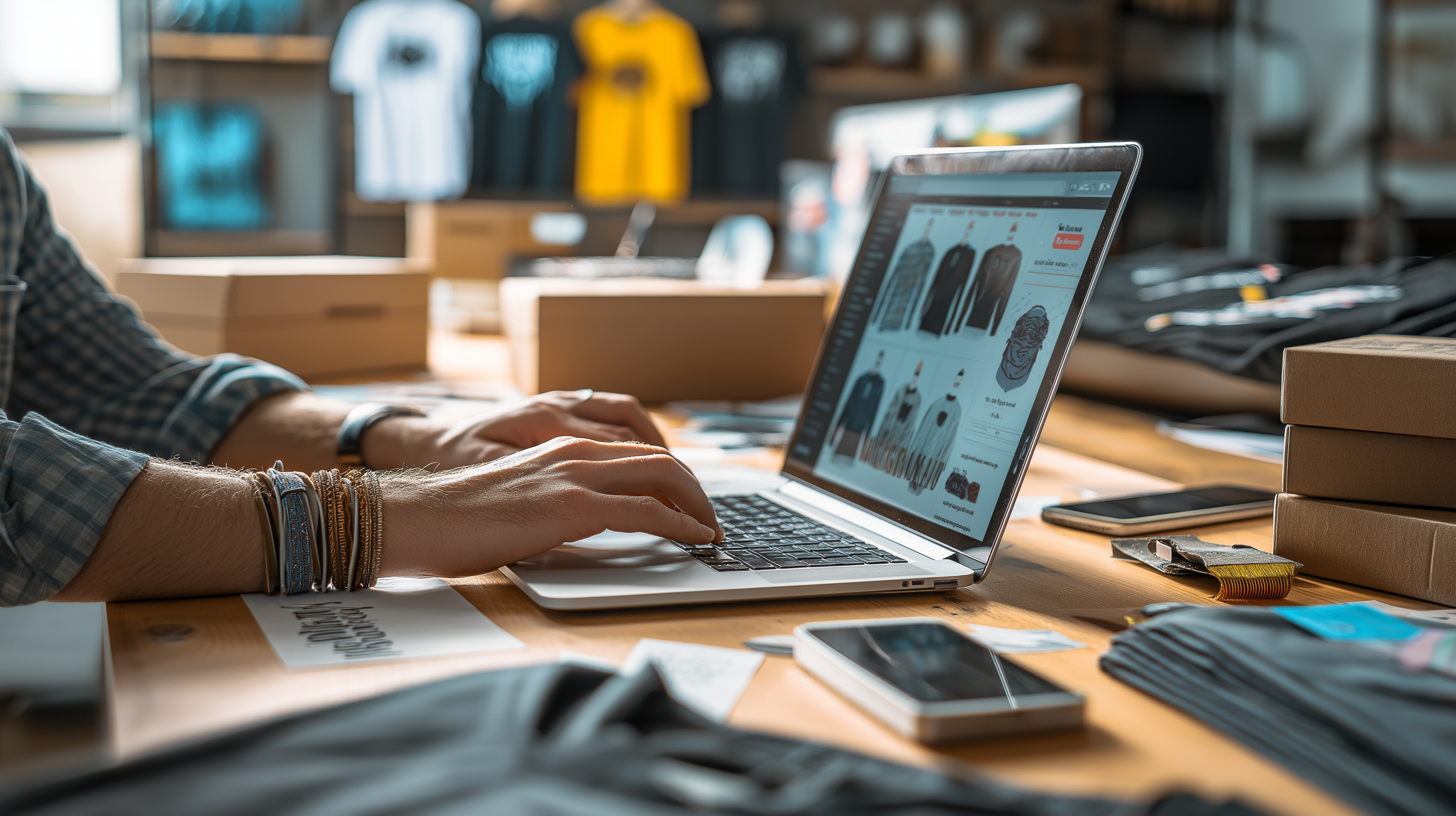 Man working on laptop adding product tags in online store for better search and e-commerce SEO optimization