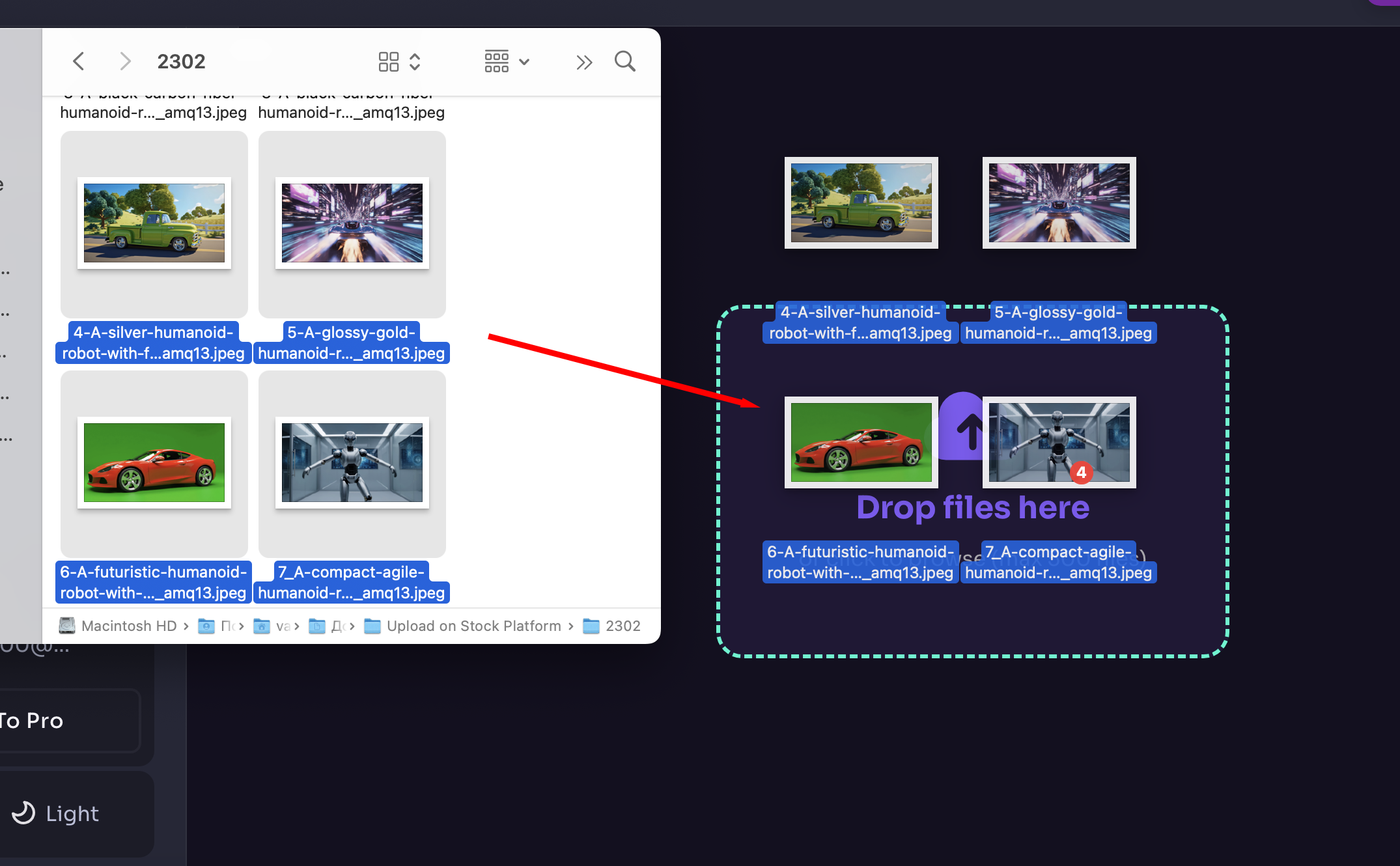 TagWithAI upload page showing files being dragged and dropped into the upload area