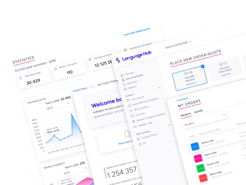 Language hub screens