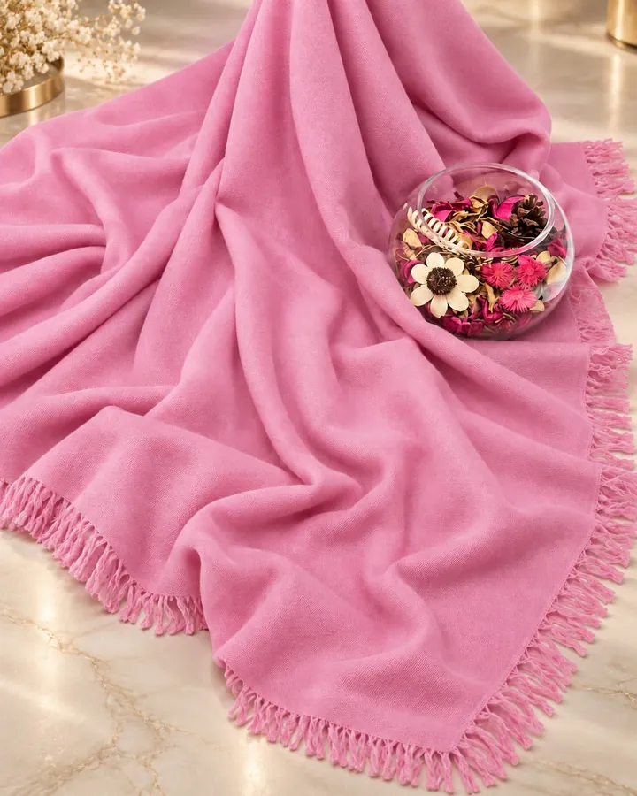 Pink pashmina shawl with fringed edges