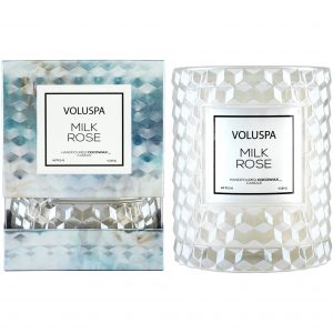 Voluspa Roses Milk Rose Boxed Icon Candle w.Cloche Cover 240 g