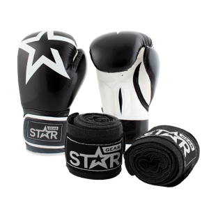 Star Gear Boxing Gloves, Black + få Hand Wraps på köpet