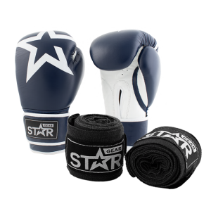 Star Gear Leather Boxing Gloves, Patriot Blue + få Hand Wraps på köpet