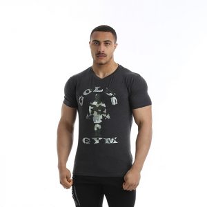 Golds Gym Camo Joe Printed T-shirt, Charcoal Marl