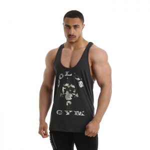 Golds Gym Camo Joe Printed Vest, Charcoal Marl