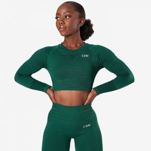 Dynamic Seamless Long Sleeve Crop Top, Forest Green