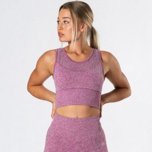 Queen Mesh Sleeve Less Crop Top, Mulberry Melange