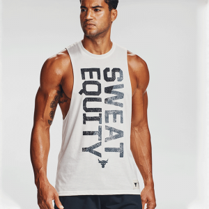 UA Project Rock Sweat Equity Tank, Onyx White