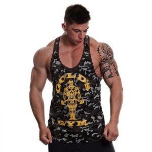 Golds Gym Muscle Joe Camo String Vest, Black/Camo