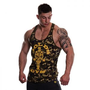 Golds Gym Muscle Joe Camo String Vest, Green/Camo
