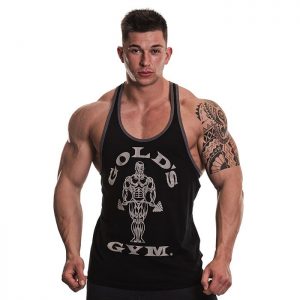 Golds Gym Muscle Joe Contrast String Vest, black/grey