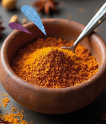 Ground Turmeric Spice In Wooden Bowl With Spoon