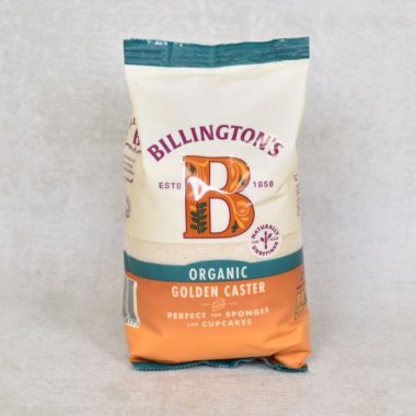 Front image of Billingtons organic caster sugar 500g pack.
