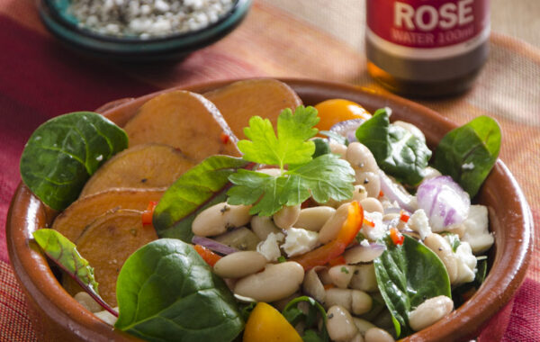 Warm Sweet Potato and Spinach Persian salad with Rose Water Recipe