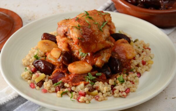 Chicken Tagine with dates and apricots served with couscous Recipe