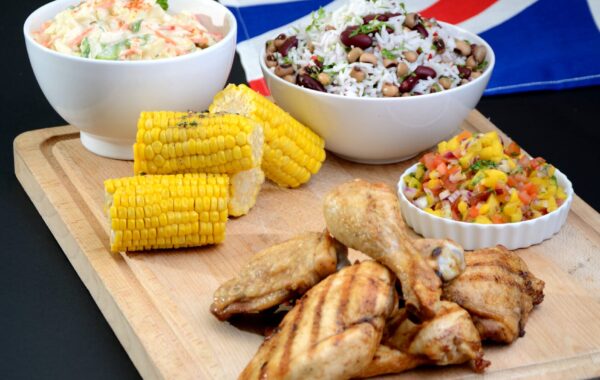Jamaican Jerk chicken, rice and peas Recipe with mango salsa
