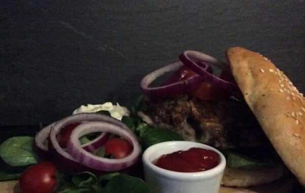 Homemade Beef Burger Recipe with blue cheese