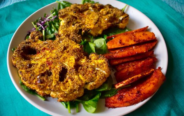 Niki’s Jerked Cauliflower with Sweet Potato Fries Recipe