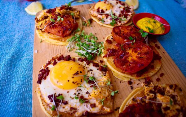 Recipe for Niki’s Brunch of Socca Pancakes with eggs and Cubeb Pepper