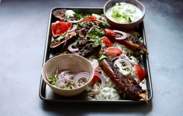 Sticky roasted aubergines Recipe (serves 4)