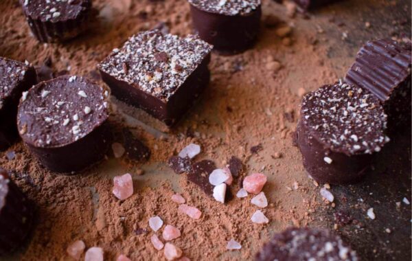Dark chocolate truffles with sea salt and crushed almonds recipe