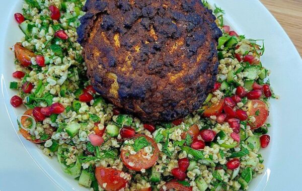 Ras Al Hanut Whole Roasted Celeriac Recipe  with Tabbouleh and Green Tahini Dressing