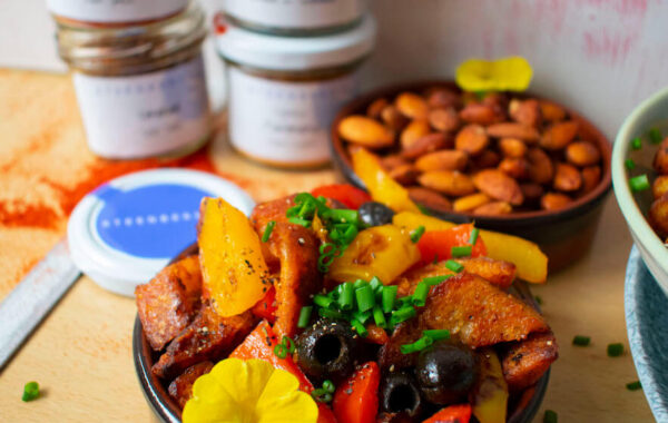 Pan fried bread Recipe with olives and peppers