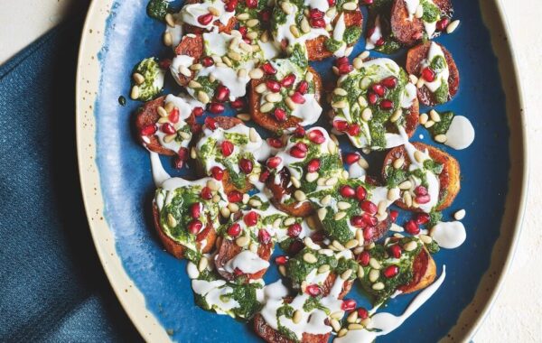 Ras el Hanout & Sweet Potato with Tahini Yogurt & Herb Oil recipe (Sabrina Ghayour)