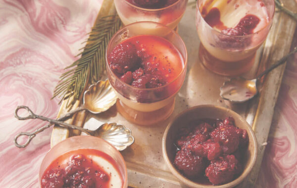 White chocolate pots with sumac-soured berries recipe