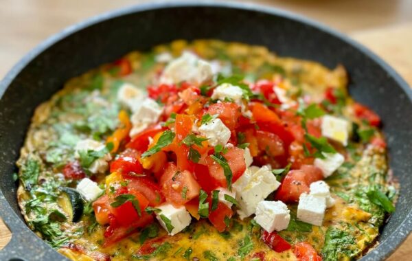 Herby Vegetable Omelette with Tomato Salsa and Feta recipe