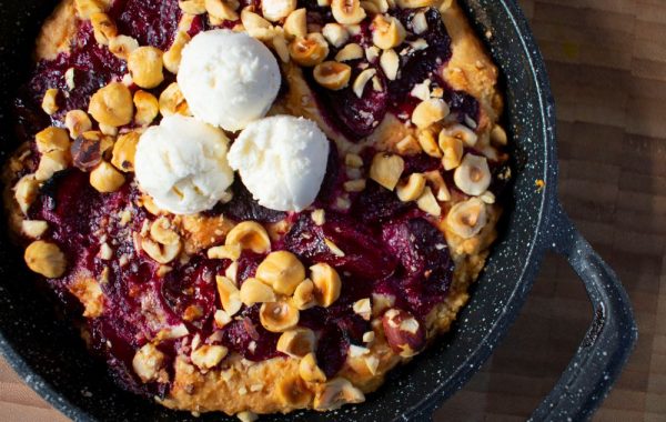 Vanilla Plum & Hazelnut Skillet Cake Recipe