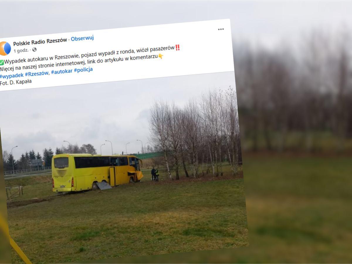 Wypadek autokaru w Rzeszowie. Przejechał przez rondo i wypadł z drogi. 10 os&oacute;b rannych

Na