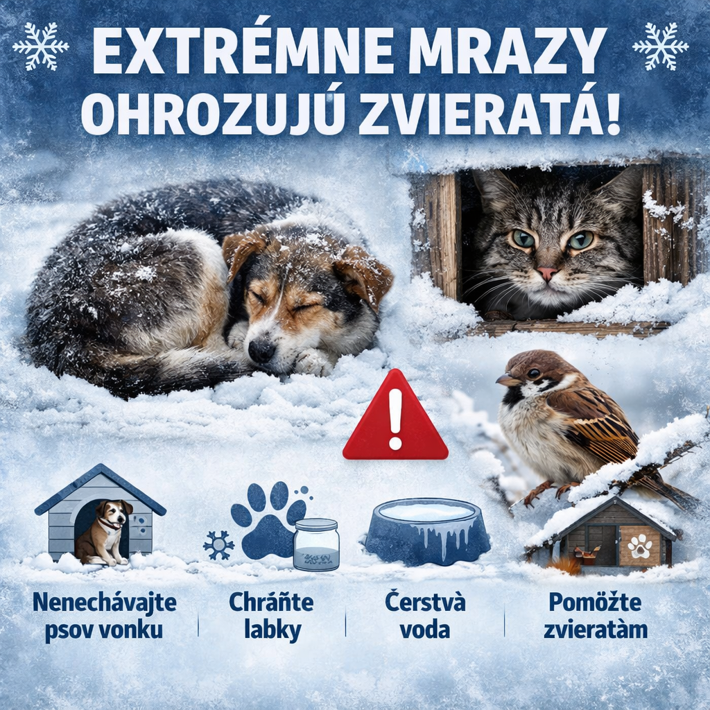 ❄️ Pozor na extr&eacute;mne mrazy &ndash; ohrozuj&uacute; zvierat&aacute; a ps&iacute;kov ❄️