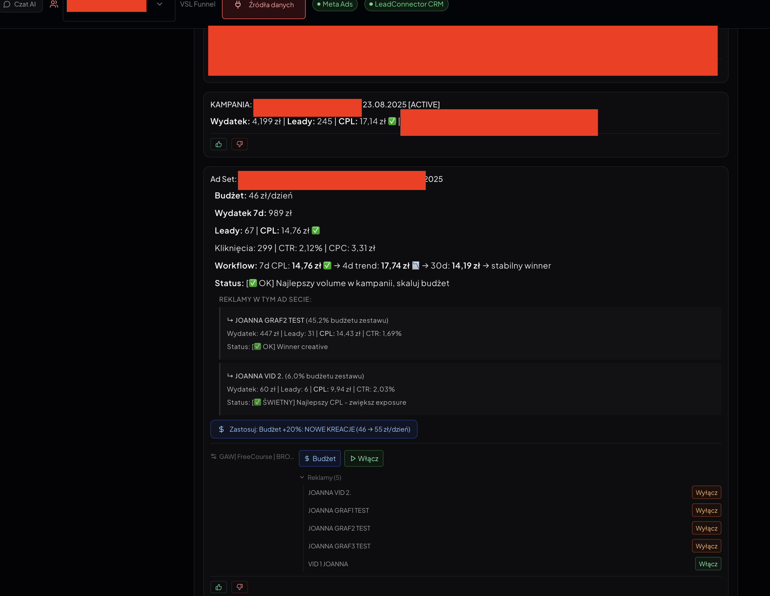 AI Marketing Analyst — rekomendacje na żywym koncie reklamowym