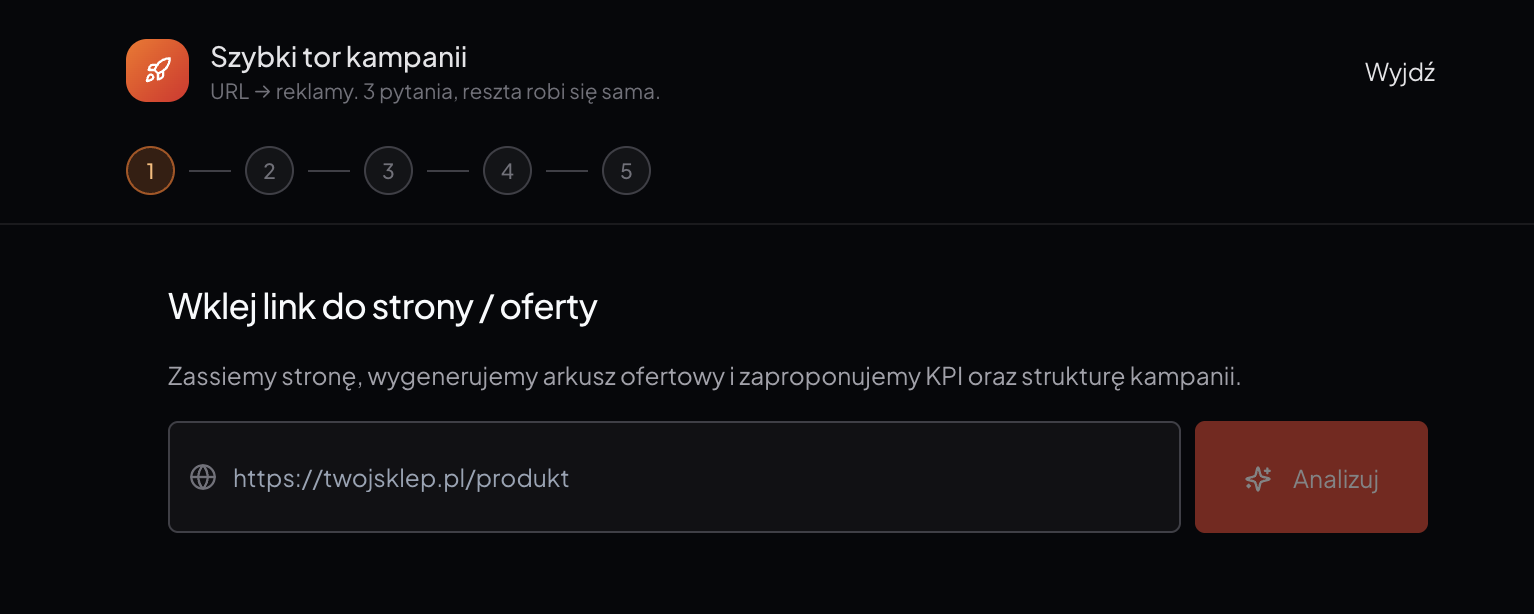 Szybki tor kampanii — URL w 5 krokach do gotowych reklam