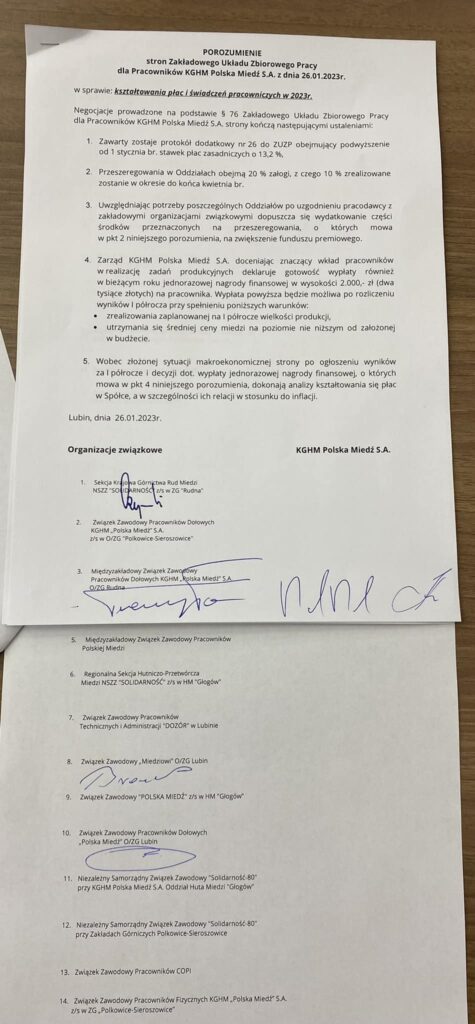 Porozumienie Stron ZUZP w sprawie kształtowania w płac 2023r.
