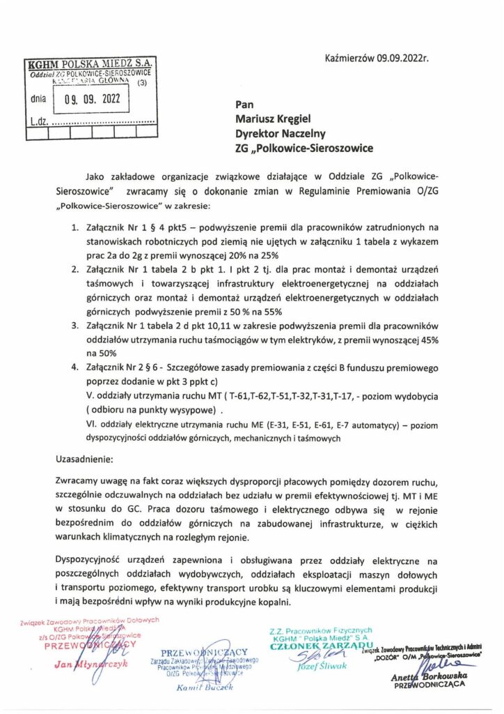 Wracamy do rozmów o zmianie regulaminu premiowania na Sierpolu