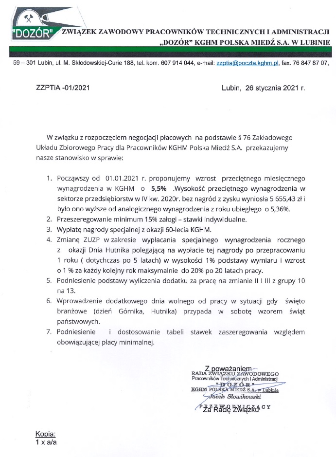Oficjalne stanowisko ZZPTiA „DOZÓR” na negocjacje płacowe