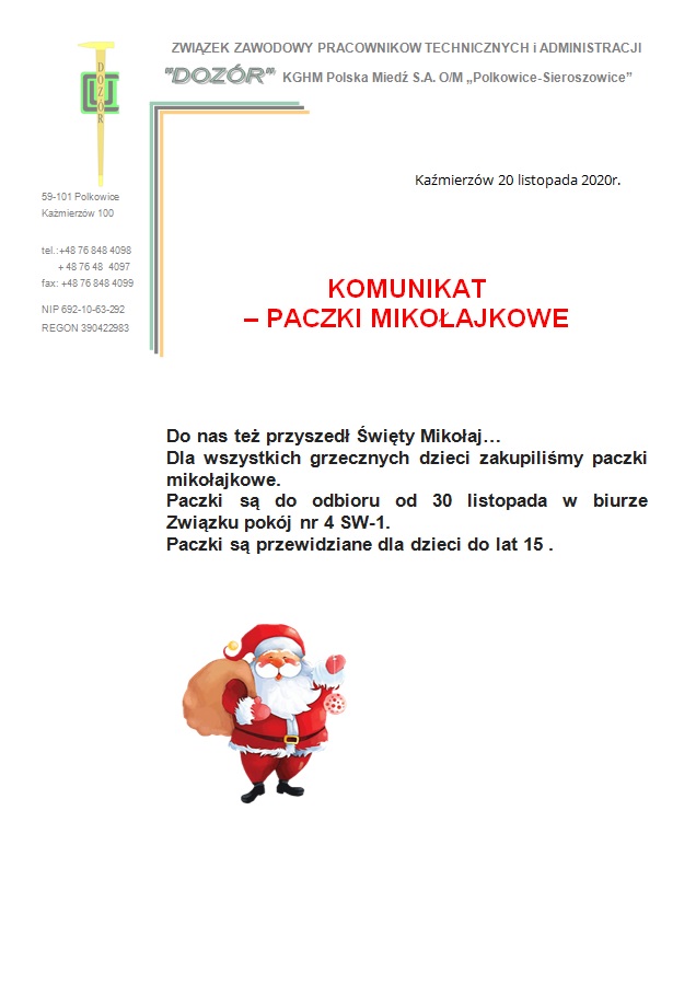 Komunikat – Paczki Mikołajkowe