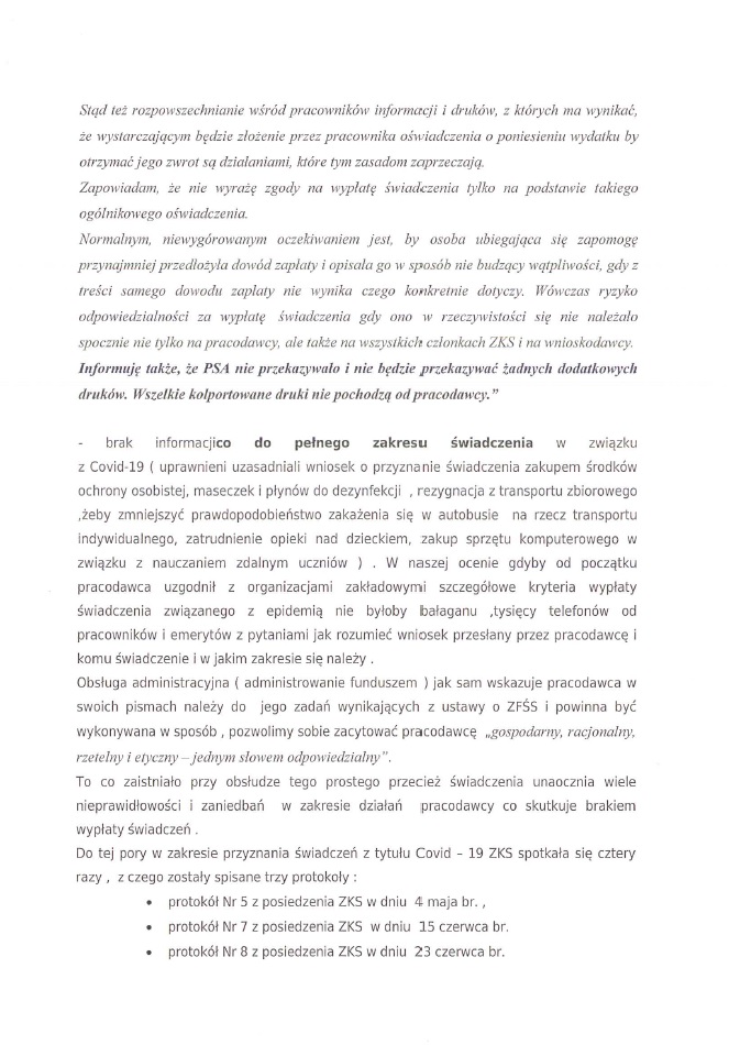 Zdjęcie 2 - Pismo do Dyrektora Naczelnego O/ZG Polkowice-Sieroszowice dotyczące zapomogi z ZFŚS związanych z COVID-19