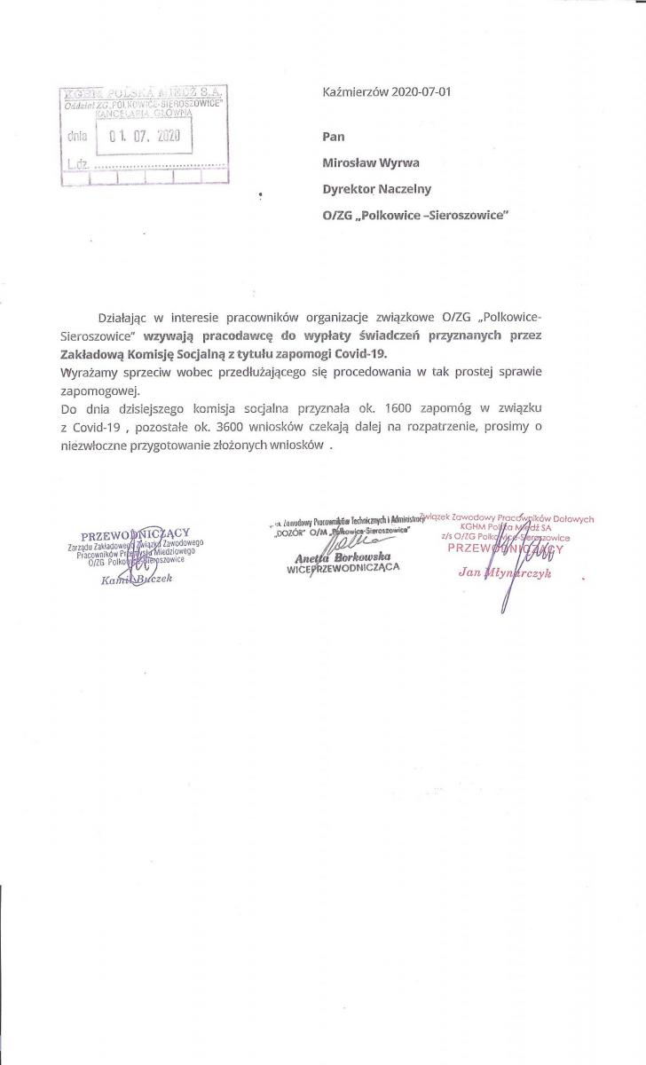 Wezwania pracodawcy do zapłaty świadczeń przyznanych przez komisję socjalną – Zapomogi Covid-19.