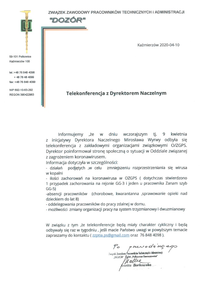 Telekonferencja z Dyrektorem Naczelnym
