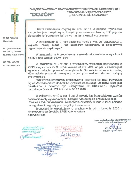 Zdjęcie 1 - Pismo do Dyrektora Naczelnego dotyczące Regulaminu Zakładowego Funduszu Świadczeń Socjalnych