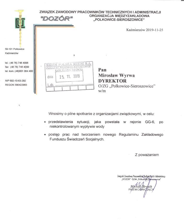 Zdjęcie 1 - Pismo do Dyrektora Naczelnego